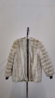 Cold Escape Faux Fur Jacket White Cream Hooded Full Zip Shag Warm (Womens M)